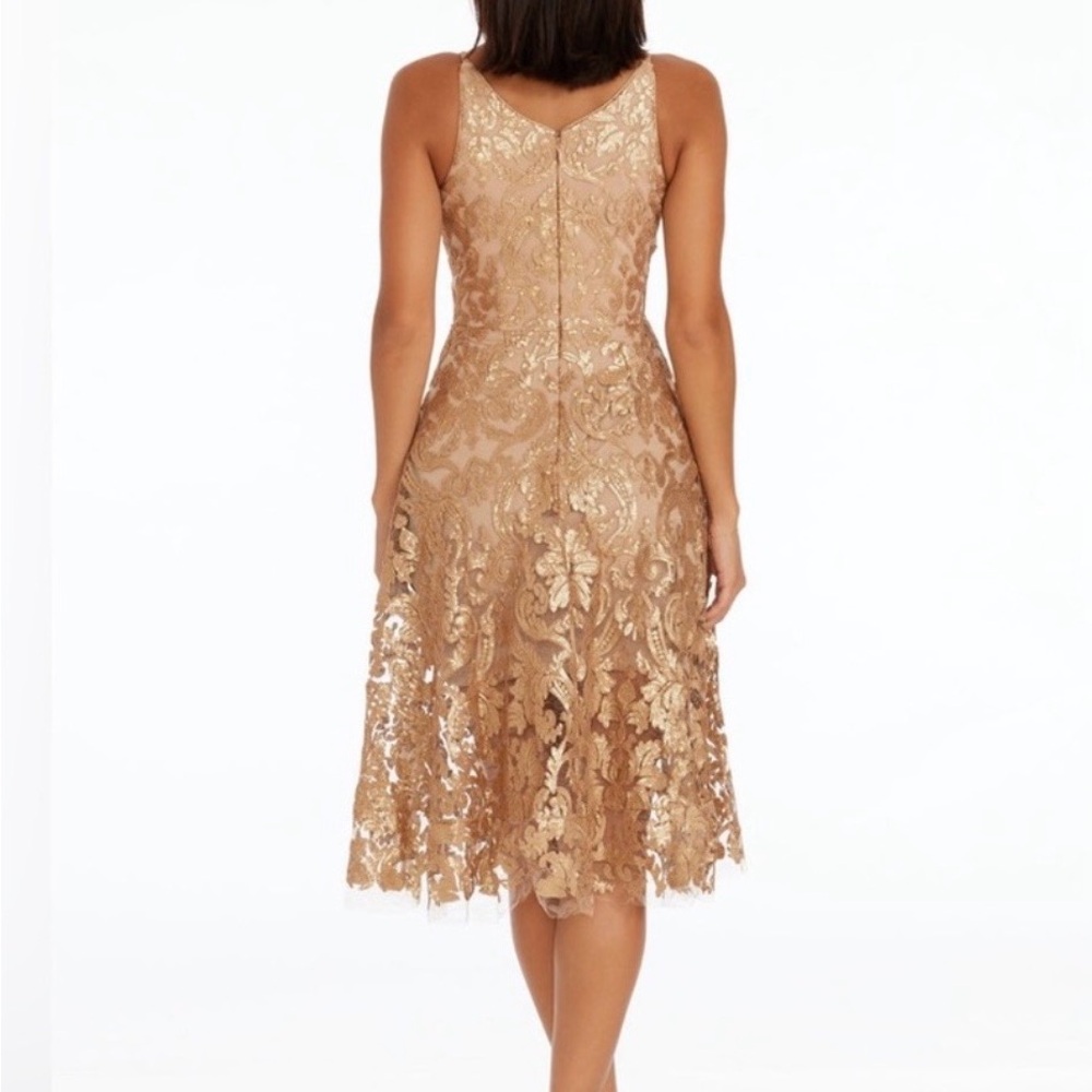 Dress the Population Blair Sequin gold  nude lace midi dress L - Picture 2 of 14